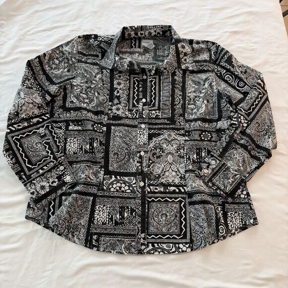 CHICOS women size 3 XL 16/18 button down shirt career workwear printed plus size - Picture 3 of 10